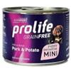 Generico Prolife Umido Cane Puppy Mini Sensitive Grainfree 200gr, alimento completo senza cereali per cani Adulti di taglia piccola, gusto MAIALE e PATATE | 6 scatolette da 200 grammi l'una
