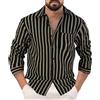 PODOLIXIA Camicia in lino, da uomo, a maniche lunghe, estiva, a righe, per il tempo libero, con bottoni, X1 verde, XL