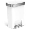 simplehuman CW1387CB cestino rettangolare con pedale e porta sacchetti, pattumiera da cucina, plastica bianca, 45 L