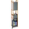 Relaxdays Mobile Alto Colonna da Bagno,Scaffale,2 Armadietti con Ante,Legno MDF,Struttura in Bambù 165x31,5x29 cm,grigio