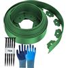 Bocguy Bordura per Aiuola flessibile, Bordi per Aiuole Giardino, lunghezza 15 m, altezza 5 cm, Bordatura Giardino con 70 Picchetti e 1 paio di Guanti, Verde
