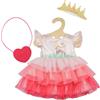 Heless 2580 - Vestiti per Bambole, Abito Principessa Emily, in Rosa, con Borsa a Cuore e Corona, per Bambole e Peluche di Dimensioni 35-45 cm