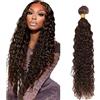 AiPliantfis Brown Human Hair Bundles Water Wave Extension Capelli ricci Extensions Capelli Umani #4 Chocolate Double Weft 1 Bundles Grade 8A Unprocessed Virgin Brazilian Remy Hair 32 Inches