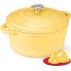 Overmont Casseruola in Ghisa Smaltata - Antiaderente Forno Olandese con Coperchio - Ø26 cm Rotonda Cocotte per Adatto a Piani di Cottura e Forni a Induzione - Giallo oca