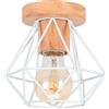 STOEX Plafoniera industriale design retrò metallo e legno lampada da soffitto vintage E27 lampada da soffitto per soggiorno, camera da letto, bar, bianco diametro 15 cm