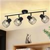 Glitzerlife Lampada da soffitto in metallo nero - Lampada da soffitto a 4 fiamme orientabile a 330° LED Spot E27 per interni per soggiorno Sala da pranzo Camera da letto Cucina Camera dei bambini