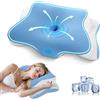JINXIA Cuscino Cervicale Memory Foam, Cuscino Ortopedico Ergonomico per Dolori al Collo e alle Spalle, Cuscini per Dormire sul Fianco Rinfrescante con Fodera in Seta di Ghiaccio Lavabile, Blu