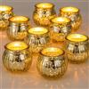 NUPTIO Portacandele in Vetro Oro - 12 Pezzi Piccola Zucca Natale Mercurio Tea Light Holders Set Costola Candele Votive Festa di Nozze Soggiorno Tavolo Centrotavola Ornamento Halloween