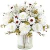 MEIVINES 2 pezzi Fiori Artificiali Fiori Finti per Decorazioni Bouquet Fiori Rose Artificiali di Seta per matrimonio casa centrotavola partito cimitero tomba decorazione (Bianco, 2PCS)
