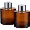 Happyupcity Set di 2 diffusori vuoti in vetro ambrato con tappo argentato per oli essenziali, accessori per diffusore di fragranze (bastoncini non inclusi) - 50 ml