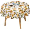 Qucover Tovaglia Rotonda Antimacchia 150cm con Motivo Girasole, Tovaglie Moderno Adatto per Tavola Tonda Tavolino Lavabile, Tessuto in Poliestere Non impermeabile al 100%, Bianco e Giallo