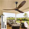 OUENGK Ventilatore da soffitto in legno per esterno da 152 cm senza luce con telecomando, 3 pale in grana di quercia, ventilatore da soffitto rustico per balcone gazebo a sei velocità