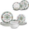 ARCA, Set 18 Piatti Coordinati Millefiori in Porcellana Decorata, Servizio per 6 Persone, con Piatti Fondi, Piani e da Dessert, Moderni e Colorati, Lavabili in Lavastoviglie