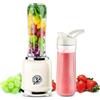 KitchenApp Frullatore Personale, Blender con 2 Bottiglie Portatili 600ml,senza BPA,2 Coperchi da Viaggio,Mixer per Smoothie (Beige)
