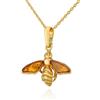 AMBEDORA Collana da donna con ape mod.10 con ambra, in argento sterling placcato oro, ambra baltica in colore cognac, ciondolo placcato oro su catena, Oro, Ambra