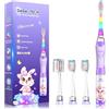 DADA-TECH Spazzolino Elettrico Bambini 3-6-12 Anni Spazzolino Elettrico Bambina Bambino Con Timer Luci LED Arcobaleno E 4 Testine Morbide (Coniglio Viola)