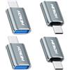 HOWJIM Adattatore da USB C a USB3.2 4 Pezzi,Ricarica rapida 100W,OTG Trasferimento Dati 10Gbps,Involucro in Alluminio per M-acBook Pro/Air Phone 17/16/15 Pad G-alaxy X-peria D-ell XPS S-urface Grigio