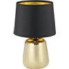 Eglo lampada da tavolo Manalba 1, luce da comodino in ceramica color oro e un paralume in tessuto in nero e oro, illuminazione da soggiorno, camera da letto lampadina E14