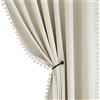 Treatmentex Tende con pompon per finestre della camera da letto, 213,4 cm, ad alta efficienza energetica, isolamento termico, per soggiorno, tende oscuranti, per cucina, stanza dei bambini, color avorio, 132 cm