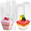 Parastar 50 bicchieri da dessert in plastica, 60 ml, quadrati, con cucchiaio e coperchio, trasparenti, riutilizzabili, piccoli bicchieri da dessert per budino, mousse, gelato, dessert