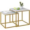 Huhote Set di 2 tavolini quadrati da salotto, moderni, in legno, per soggiorno, camera da letto, ufficio, oro e bianco