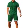 Rhomba Men's Casual Suit Sport Set Short Sleeve Summer Jogging Suit 2-Piece Button Placket Polo Shirt with Goggle Holder Shorts Golf Polo Shirt Men B-Green XL
