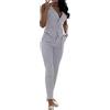 Coo2Sot Completo da Lavoro Elegante in Due Pezzi,Gilet Senza Manica con Bottoni Tasche Pantaloni a Gamba Larga Sportivo Slim Fit Streetwear, Tailleur Outfits Tute Donna Eleganti (Grey, S)