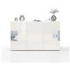 WHOUS Credenza e Buffet EGYPT per Soggiorno con 3 Ante, Madia per Salotto, Cucina e Sala da Pranzo in Legno, 135x40x80 cm, Bianco Laccato Lucido