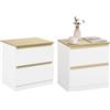 WOLTU Set di 2 Comodino Camera da Letto, Cassettiera a 2 Cassetti, 40x30x41cm, Comodino per Cameretta, Stile Moderno, Tavolino da Divano, in Legno, Bianco e Rovere Chiaro, NTS08ws-2