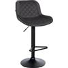 CLP Sgabello da bar Kasson | struttura in metallo | Sgabello da banco regolabile in altezza e girevole a 360°, Colore:nero, Materiale:Velluto