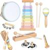 POGOLAB Strumenti musicali bambini, 8 giocattoli musicali in legno Montessori, tra cui xilofono/tamburello/maracas/campanello da polso, strumenti a percussione giocattolo per bambini dai 3 anni in su