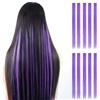 Luxiremi Ciocche di capelli colorate per bambini, 10 pezzi da 22 pollici, lunghezza capelli sintetici, colore viola, extension per capelli da agganciare