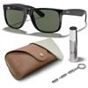 Ray-Ban Justin RB4165 - Set di occhiali da sole quadrati, con custodia esclusiva e kit di cura | nero lucidato, verde scuro