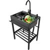 Leaceuv Lavandino da Esterno,Lavabo Cucina 1 Vasca,Lavello Acciaio Inox Professionale,Lavandino Commerciale Autoportante con Rubinetto,per Interno e Esterno,Ristorante,Bar,Caffè,Garage,Lavatoio(60x45x86cm/23.