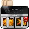 LEHMANN Friggitrice ad Aria Doppio Cestello 9L XXL, Air Fryer 2400W, 12 programmi, Temperatura Regolabile fino a 200°C, Controllo WiFi, Schermo Touch, Ideale per le Famiglie Numerose con Bambini