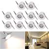 Elitlife Mini faretto da incasso a LED, 10 x 1 W, con trasformatore, sistema a incastro, faretto da incasso (bianco freddo rotondo) [classe energetica A+++] (stile 3, bianco caldo)