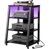 Lifewit Mobile Giradischi con 4 Ripiani, Mobile Hifi con Prese Elettriche e Luci a LED per Mobiletto Stereo Pergiradischi, Vinili Vintage, Casse Giradischi, 60 x 55 x 90 cm, Nero