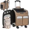 OUUTMEE Con trolley 2 in 1 fino a 20 kg, zaino per gatti grande, borsa per il trasporto con ruote, per gatto/cane/coniglio/animali domestici, zaino multifunzionale, traspirante, kaki