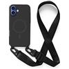 Leather Armor Cover Compatible con iPhone 16 Pro(6.1) rimovibile custodia in silicone ,[Antiurto] [AntiGraffio] [Antiscivolo]Custodia con Regolabile Collana per Cordino Collana Necklace Cover Corda-Nero