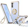 XYZ Cover per Samsung Galaxy S22 con Cordino, Blu | Custodia con Doppio Anello a Forma di Cuore e Supporto - Custodia Protettiva Lussuosa per Ragazze e Donne