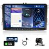 Motorsi 4+64G Autoradio con Carplay per VW Passat Golf MK5 MK6 JETTA POLO Touran Sedile Sharan, 9 Stereo Bluetooth con Navigazione GPS/Collegamento a Specchio/WiFi/RDS/Hi-Fi+Telecamera