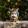 Ceramiche di Caltagirone Sofia Testa di Moro con Limoni h 25 cm — Maschio Bianco, Blu e Arancio - 25 cm / Linea Blu e Arancio