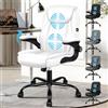 ALFORDSON Sedia da ufficio massaggiante, sedia ergonomica da scrivania con schienale medio e braccioli ribaltabili, salvaspazio, sedia da gaming per ufficio domestico, Ecopelle, Bianco
