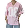 CocMouse Camicie oversize in jersey per le donne T-shirt a maniche corte con grafica numerica magliette casual con scollo a V T-shirt larghe Y2K camicie grunge, rosa, M