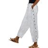 BIISDOST Pantaloni da donna in cotone e lino a righe, elastico in vita, vita alta e bottoni laterali, pantaloni a nove punti, pantaloni casual, gamba dritta, a quadri, bianco, XL
