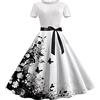 Xmiral Abito Estivo da Donna con Scollo Rotondo a Maniche Corte con Stampa Vintage Rockabilly Swing Dress Cocktail Prom Party Dress Buste Porta Abiti