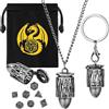 Keller & Weber Mini Set di Dadi DND, Portachiavi Portatile, Collana, Gabbia Metallica per Proiettili D20 Cava, 7 pezzi in Metallo Poliedrico Dadi D&D, Regali di DND Sacchetto Regalo, Accessori Giochi, Argento Scuro