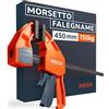Presch Morsetto falegname 450mm - Forza di serraggio di 150 kg per un fissaggio immediato - Acciaio al carbonio e corpo rinforzato in fibra di vetro per massima stabilità - Con funzione divaricazione
