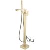SJQKA Rubinetto Per Vasca Freestanding Oro Spazzolato, 2 Modalità Rubinetto Vasca Da Bagno Con Doccetta Rotazione A 360° Rubinetto Per Vasca Da Terra Ottone Rubinetto Oro spazzolato（Connessione esterna）