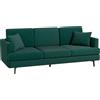 HOMCOM Divano 3 Posti in Tessuto con 2 Cuscini e Imbottitura Spessa, 229x88x88cm, Verde | Aosom Italy